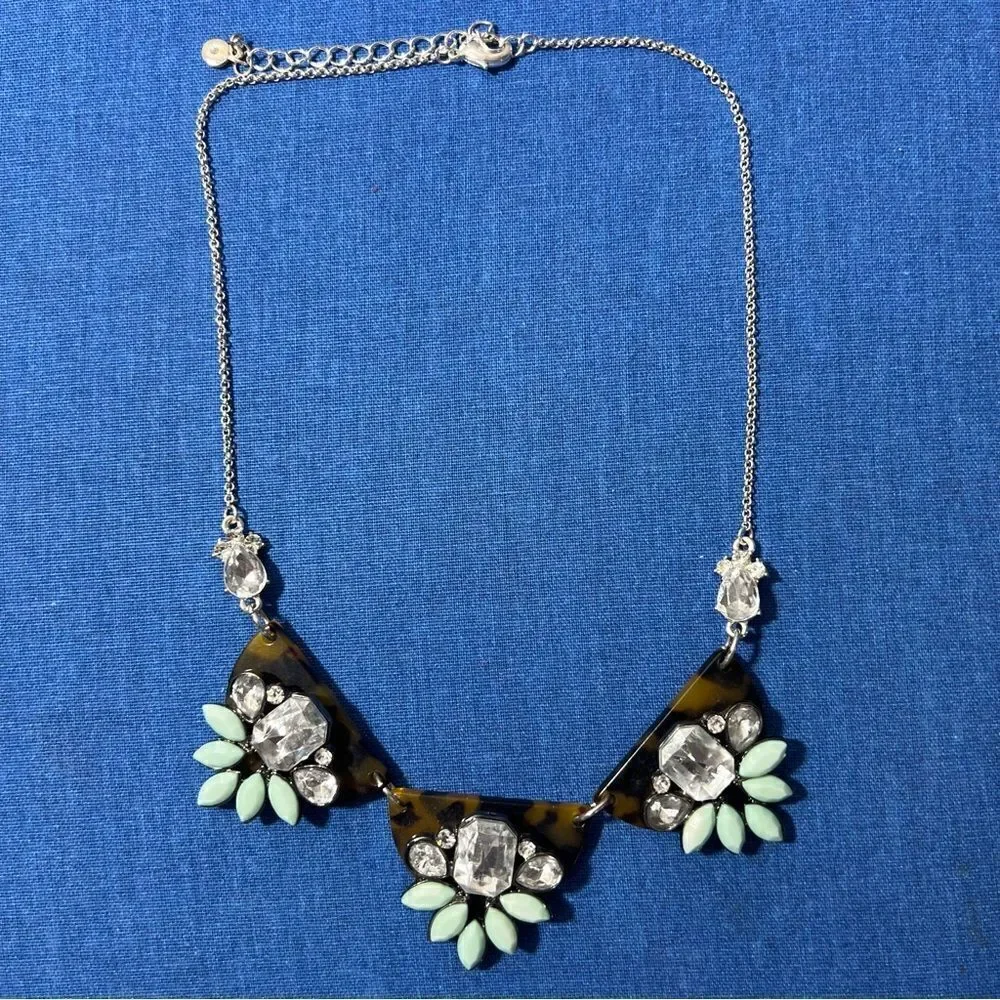 Liz‎ Claiborne Tortoise Shell Aqua/Crystal Stone Statement Necklace